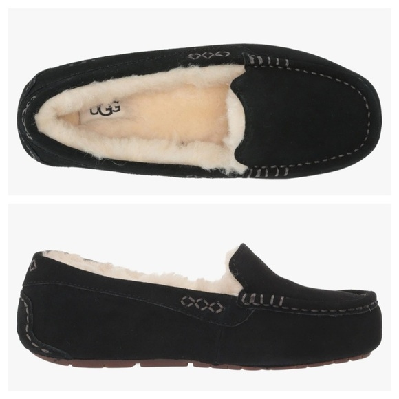 UGG Black and Cream Shearling Moccasins UGG Women's Ansley Slipper size 6 - Picture 3 of 10